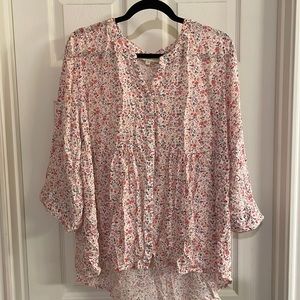 Pink floral blouse three-quarter sleeves